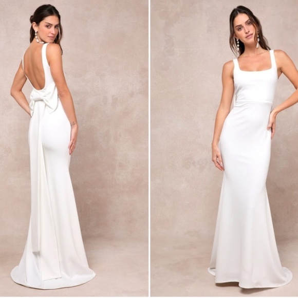 LULU's Bridal Wedding Chic Modern Sexy Minimalist Mermaid Trumpet Gown NWOT - Picture 1 of 3